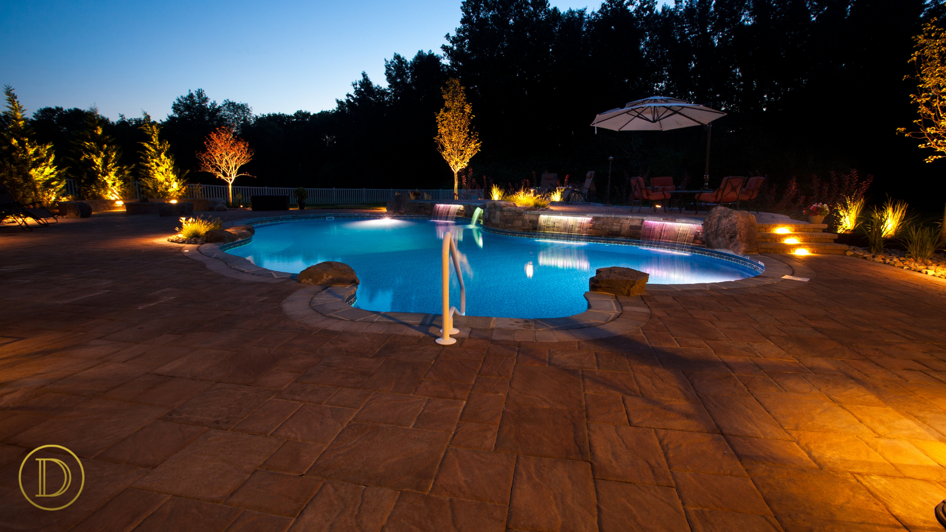 Pool, Pool & Spa Design, Pools, poolscape, hardscape, pool patio, Night Lighting